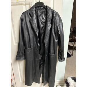 Jacqueline Ferrar Maxi Coat Tooled Leather 90s Lined Women Med Trench Duster 44w
